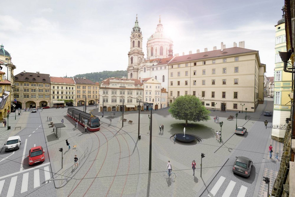 Vizualizace znázorňuje, jak bude vypadat Malostranské náměstí. 